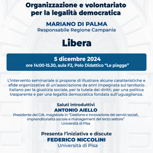 Seminario: Organizzazione e volontariato per la legalità democratica – Libera